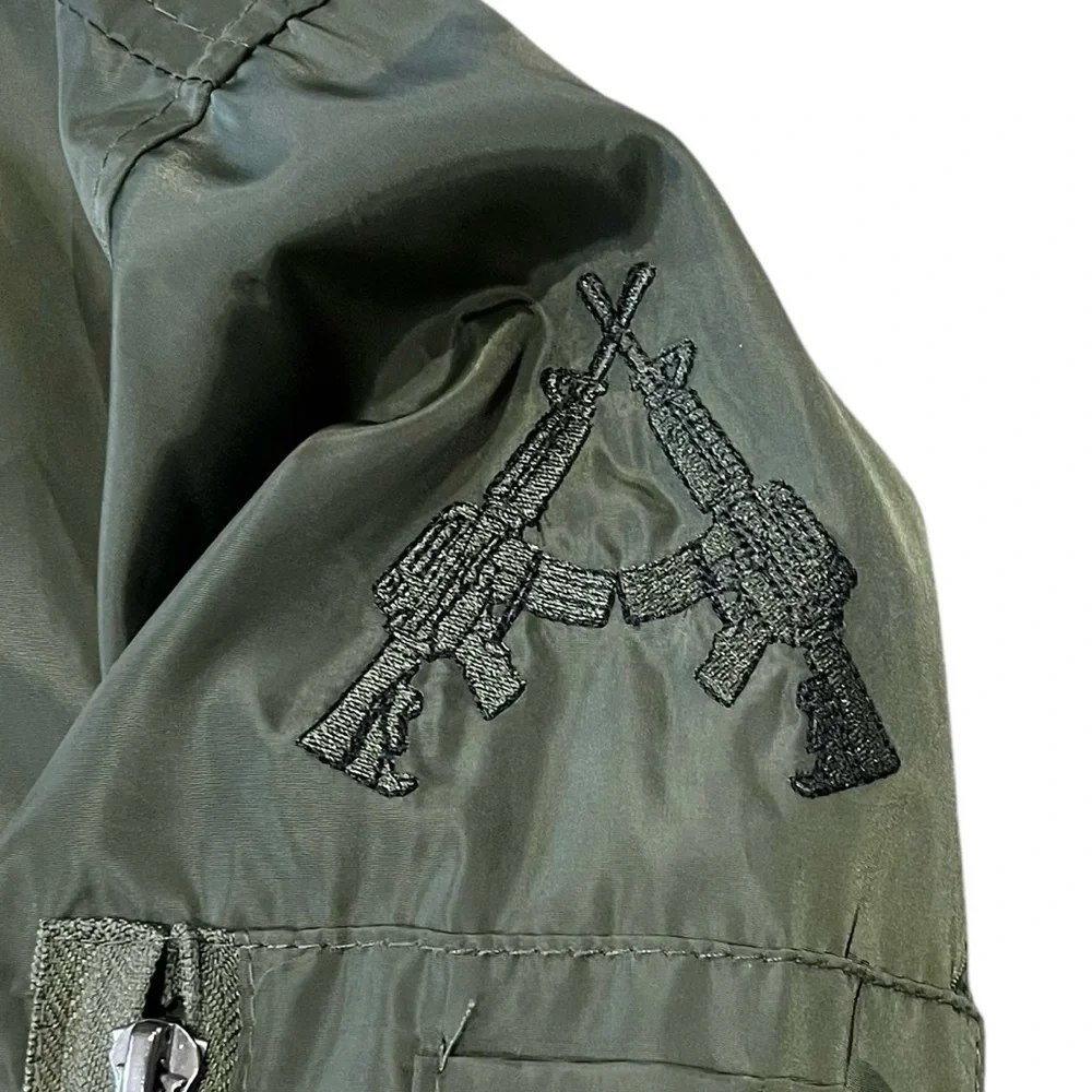 Army Performance Bomber Jacket Unisex Small Green Satin Military Uniform Costume
